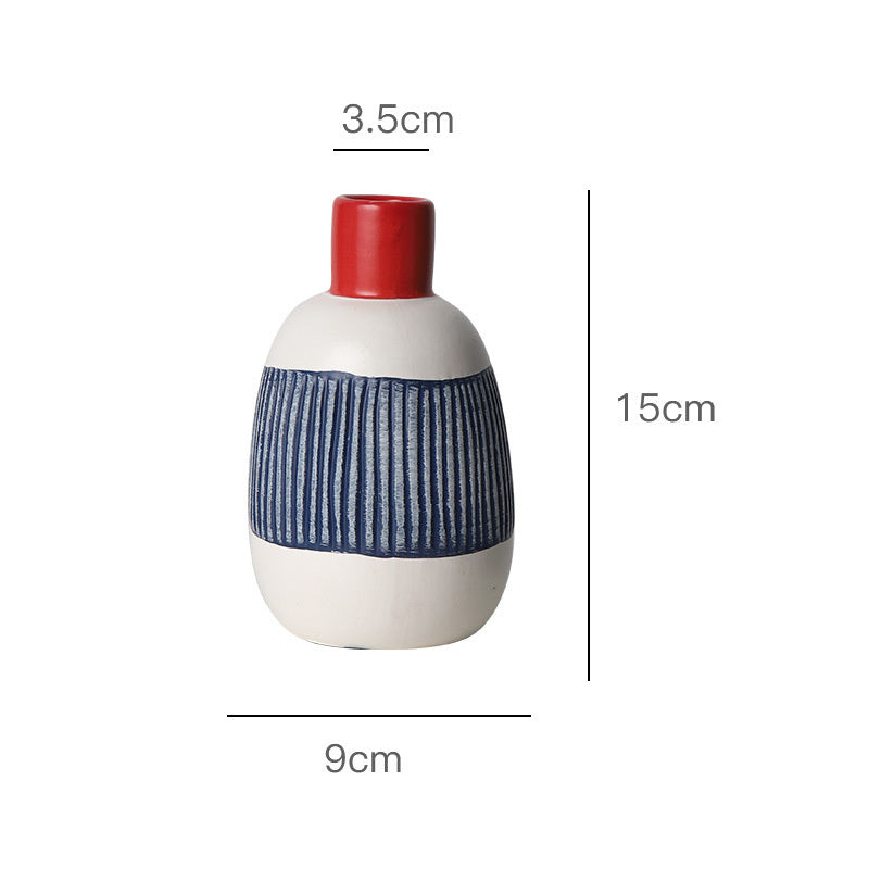 Japanese Style Creative Dried Flower Arrangement Blue Ceramic Small Mouth Vase Living Room Decoration Ornaments Leitler