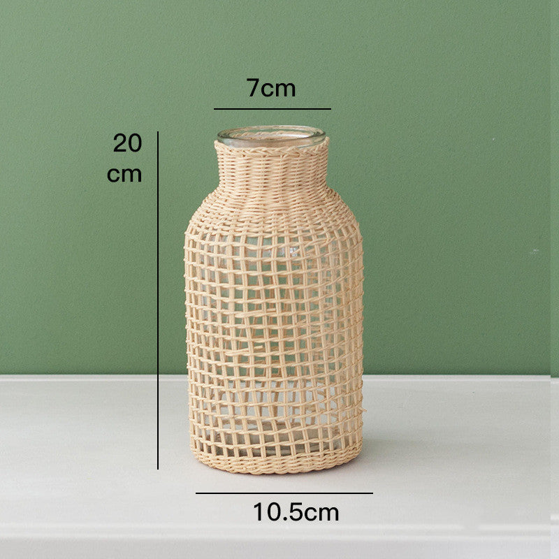 Straw Glass Vase Flower Arrangement Living Room Decoration