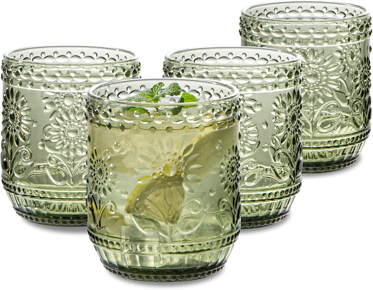 Vintage Relief Glass Cup Flower Patter