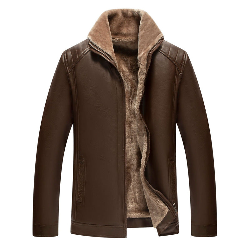 Men's Fur One-piece Leather Coat With Velvet