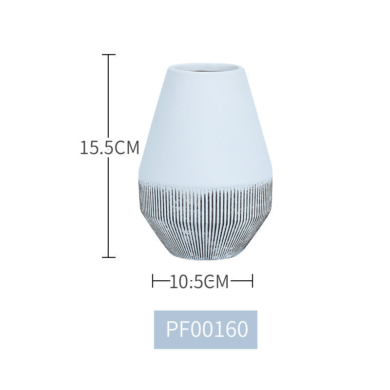 Ceramic Vase White Simple Striped Handicraft Decoration Home Living Room Desktop