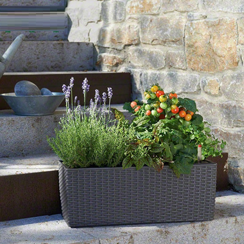 Balcony Rattan Long Flower Pot Automatic Water Feeding Lazy Flower Pot Large Planting Basin