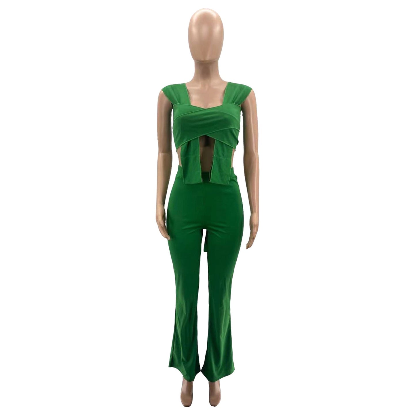 Irregular Shawl Sleeveless Wrap Knot Fashion 2 Piece Set
