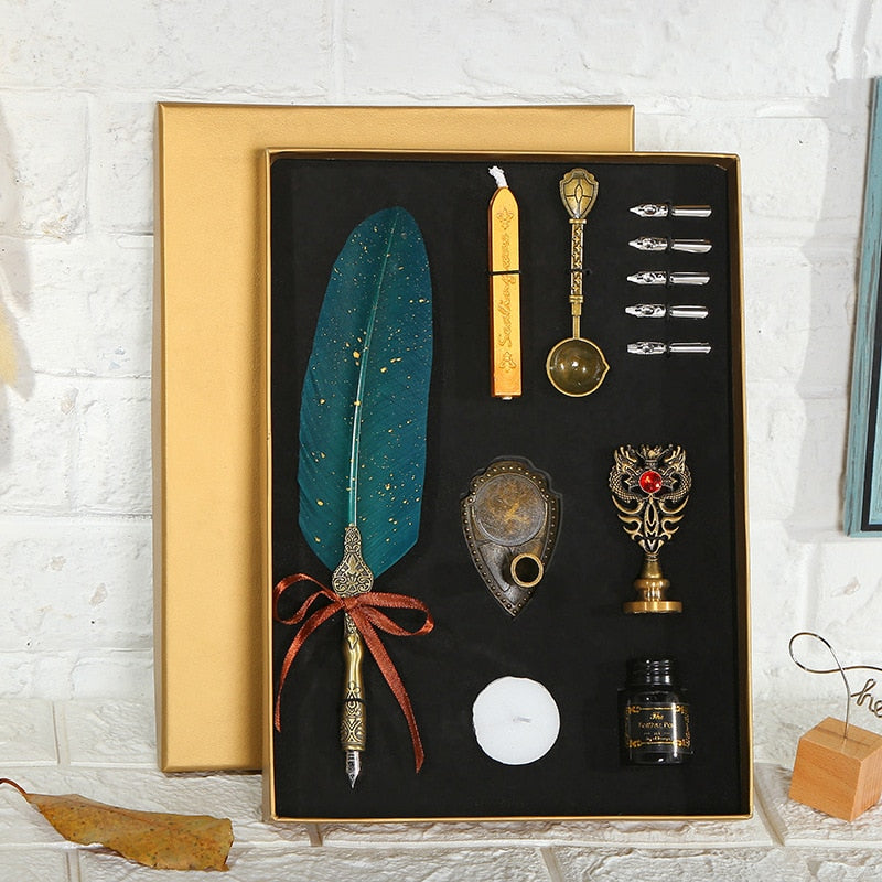 European Retro Creative Feather Dip Pen Gift Box Set