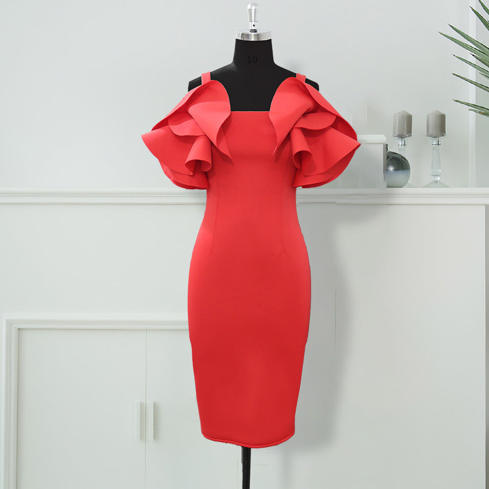 Sling Ruffled High Waist Bag Hip Plus Size Dress