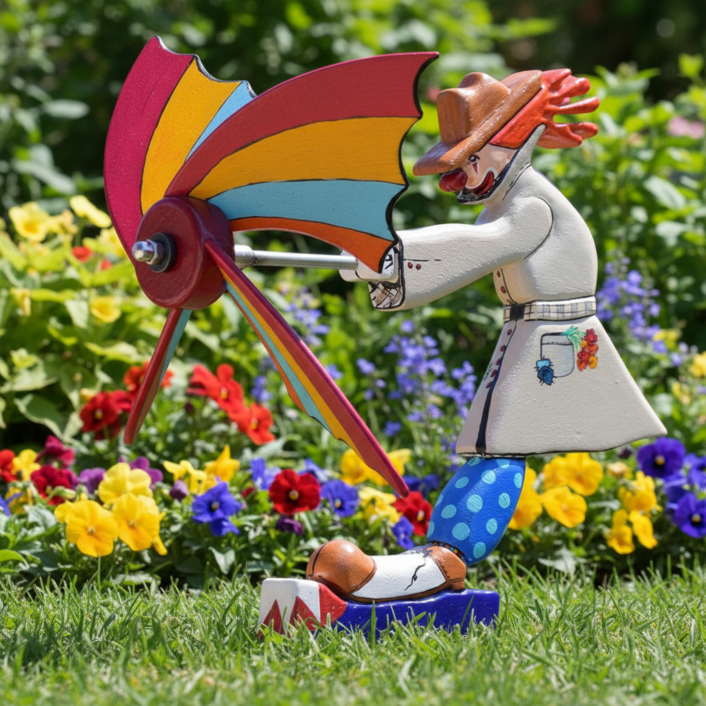 Creative Clown Windmill Decoration Wooden Garden Decoration Garden Sculptures And Statues Funny Outdoor Figurine