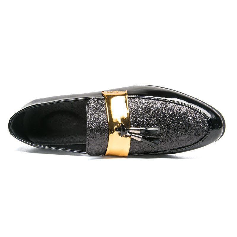Hairstylist Male Shoe Club Pointed Tassel  Foot Pedals Small Leather Shoes