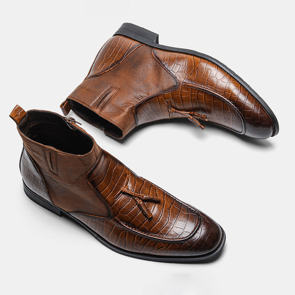 Fashion business men's plush short leather boots