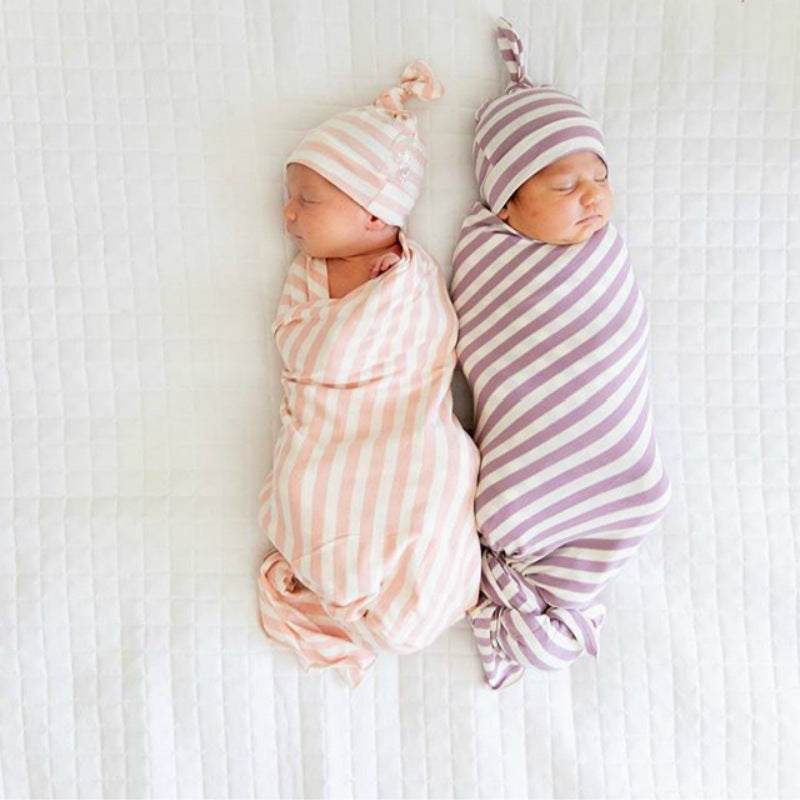 Newborn Pattern Wrapped Cap 2 Piece Set