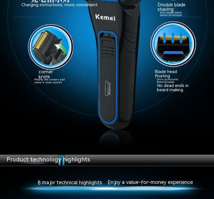 kemel Men's Rechargeable Electric Shaver for Professional Grooming