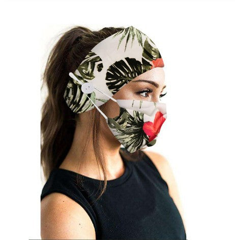Button headband mask headscarf hair accessory 2-piece set