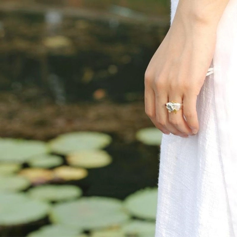 Alloy Two-color Goldfish Ring Opening Adjustable Animal Ring Jewelry