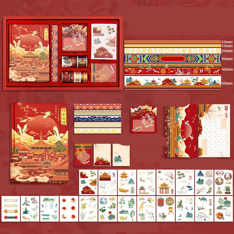 Ancient Style Hand Book Tape Stickers Sticky Notes Gift Box