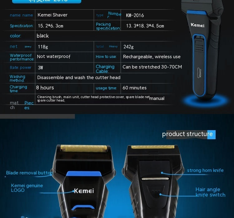 kemel Men's Rechargeable Electric Shaver for Professional Grooming