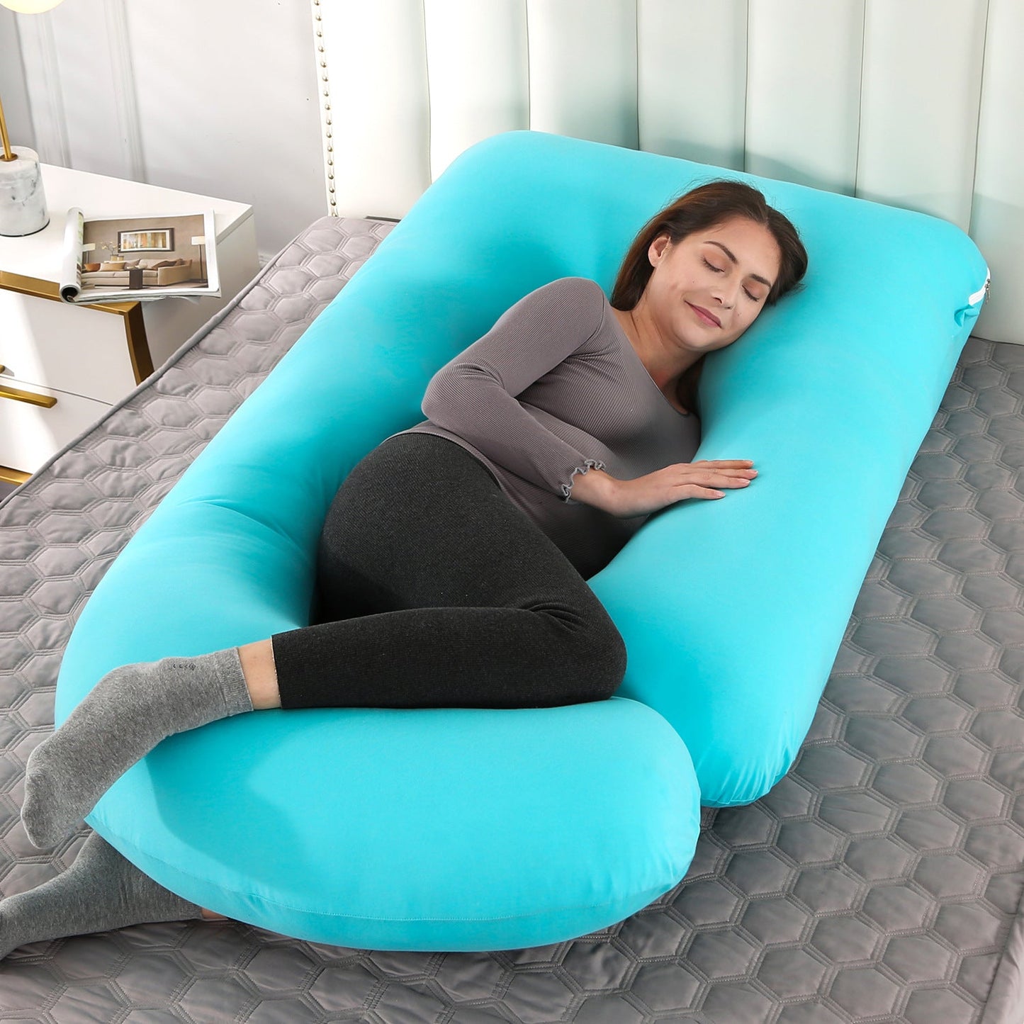 Pillow Lying On The Side With Detachable Crystal Velvet G-shaped Waist Pillow