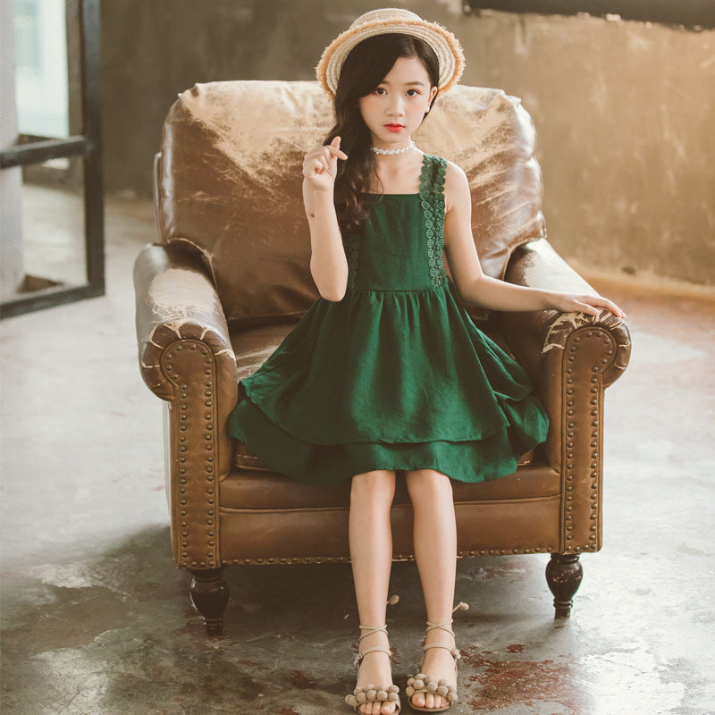 Western style all-match sleeveless long skirt