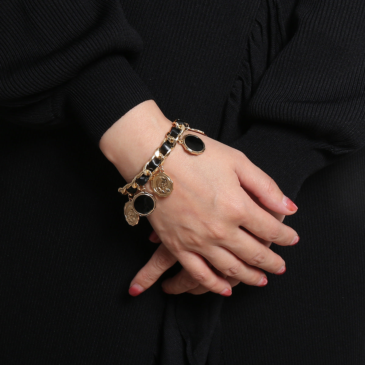 Portrait relief tassel pendant bracelet
