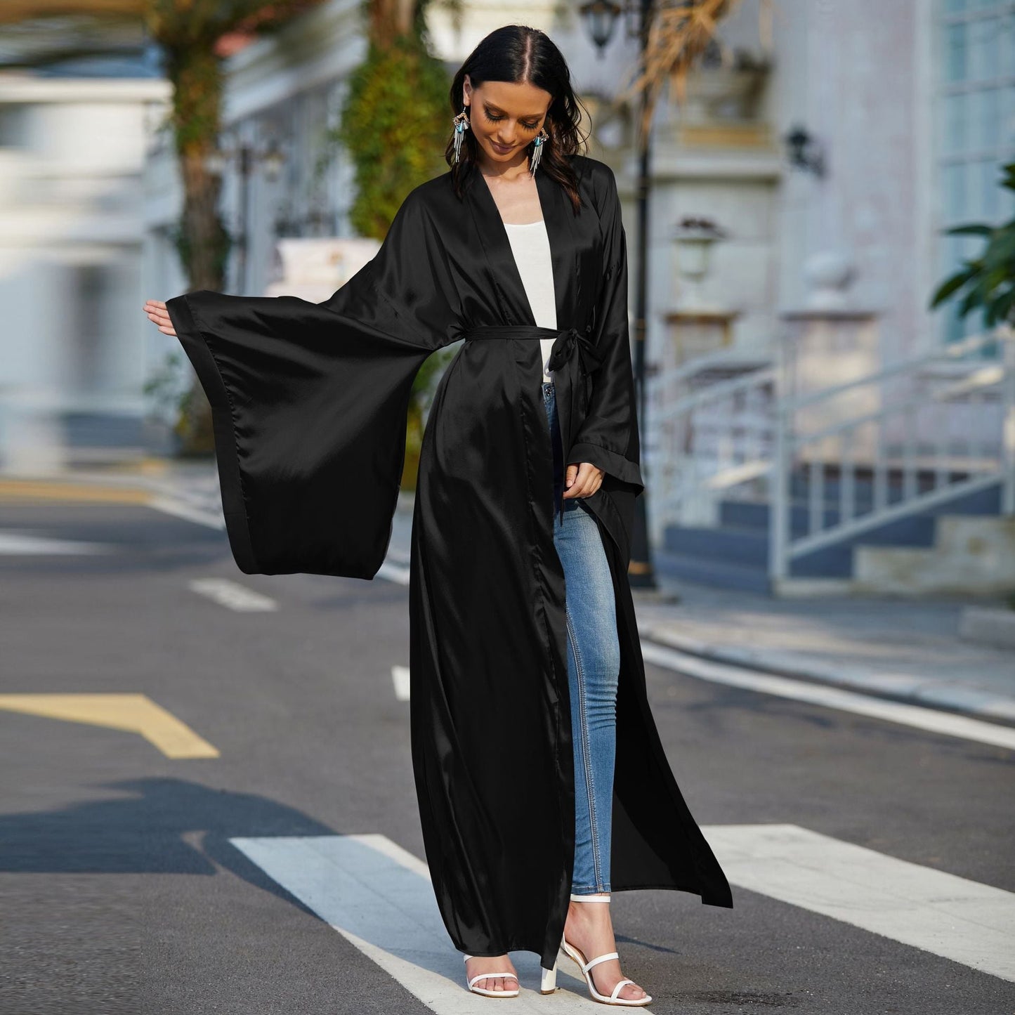 Women's Casual Wide Sleeve Plus Size Cardigan Robe