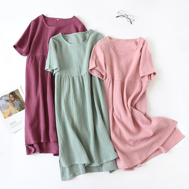 Women's Cotton Nightdress Crepe Short Sleeve Plus Size