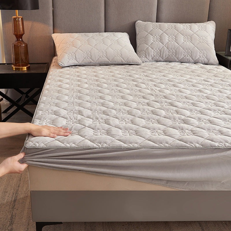 Thick Coral Fleece Quilted Fitted Sheet Single Piece