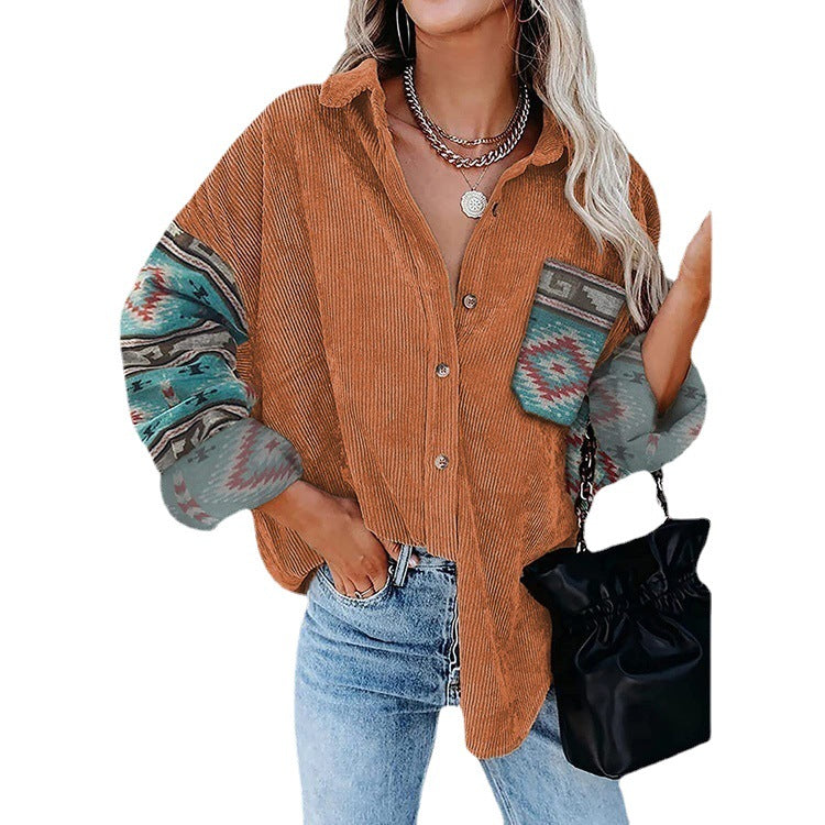 Women's Printed Plus Size Lapel Loose Clip