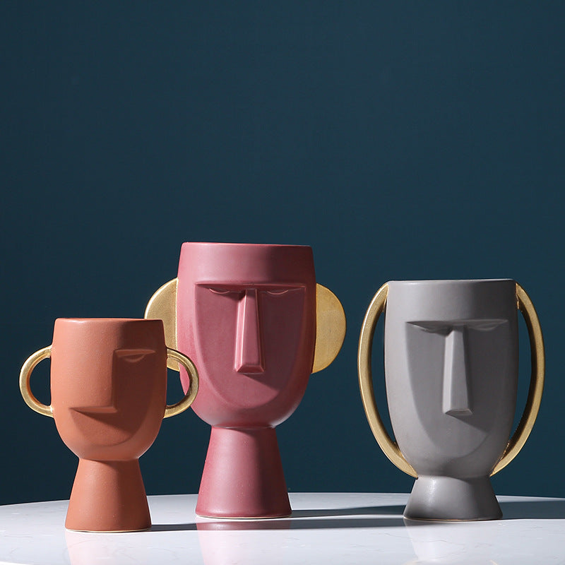 Northern Europe Limelight Resembles Facial Ceramic Vase Originality Is Contracted