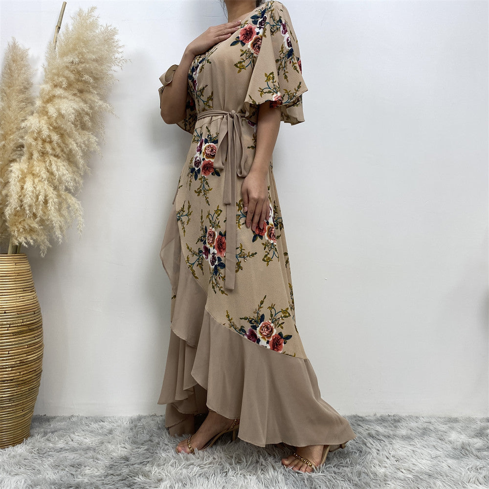 Plus Size Ladies Printed Chiffon Panel Fashion Dress