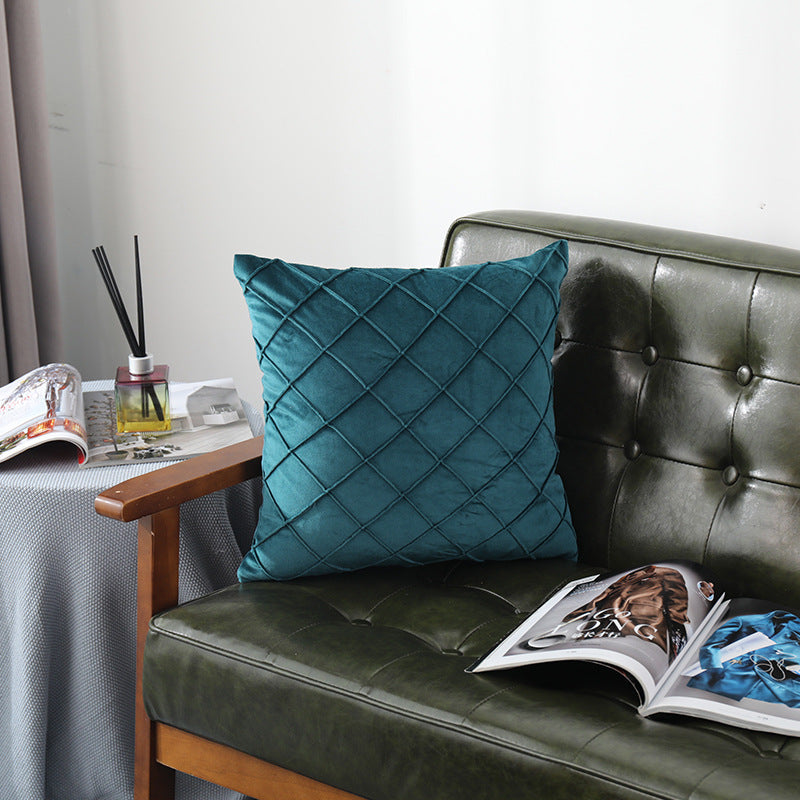 Pure Color Velvet Plaid Pillowcase Home Sofa Bedside Pillow Short Plush Cushion