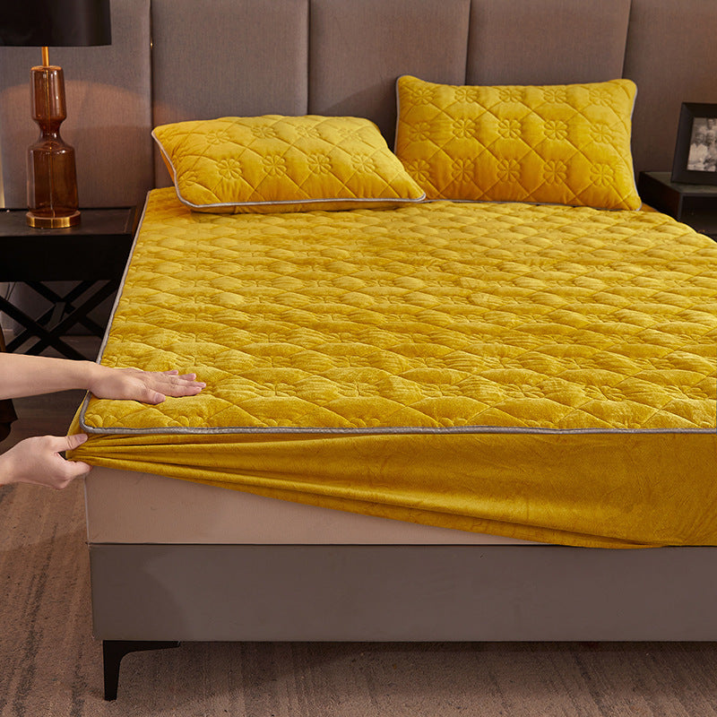 Thick Coral Fleece Quilted Fitted Sheet Single Piece