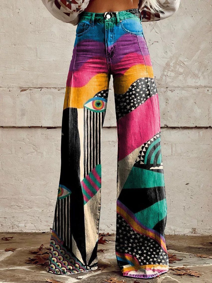 Plus Size Women's Casual Thin Wide Leg Imitation Jeans