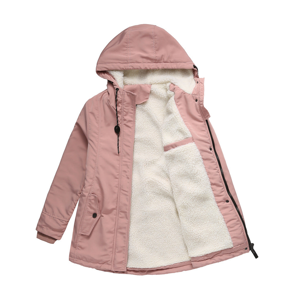 New Style Warm Coat For Fall Winter Women's European Size Thickened Plus Velvet Cotton Coat