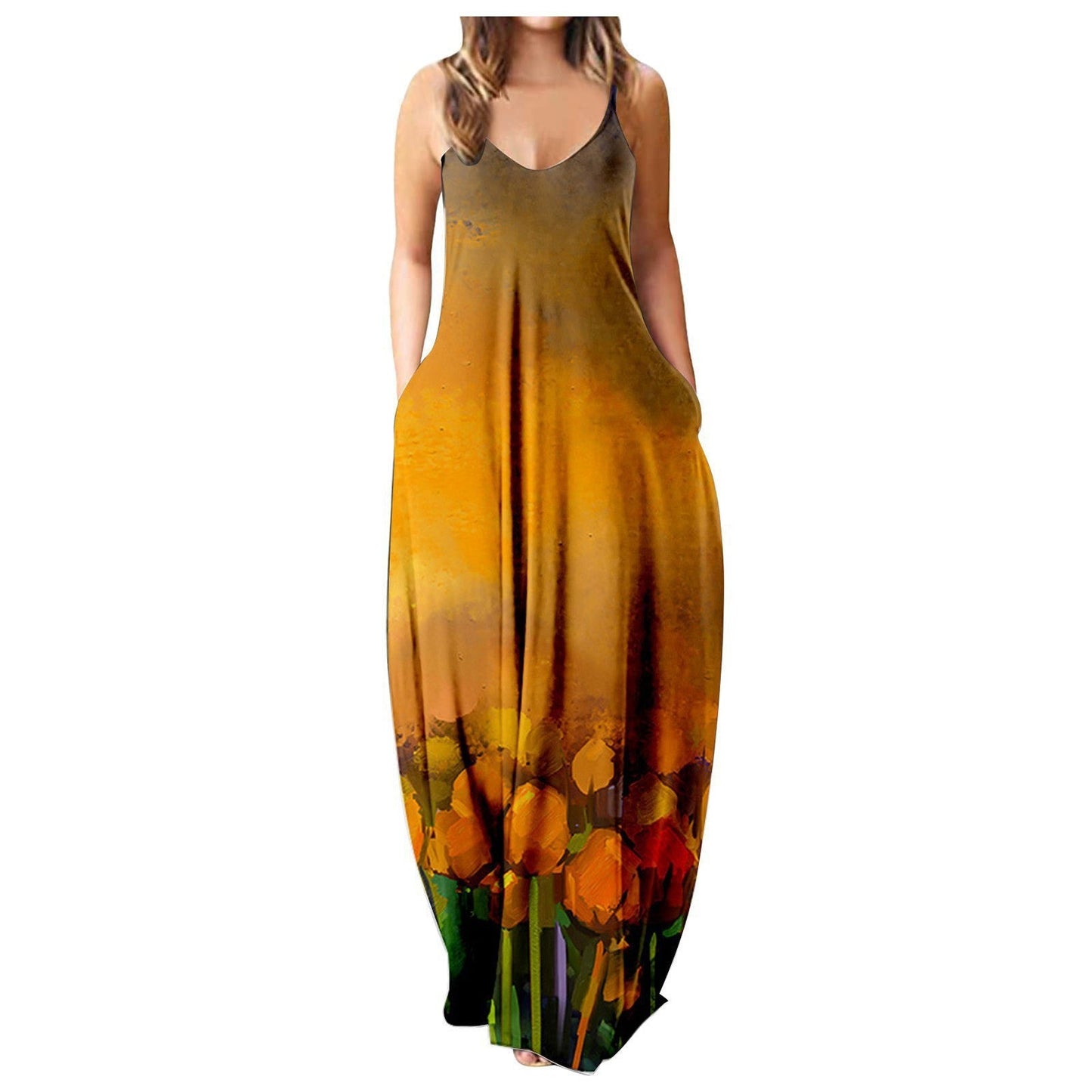 Summer Cool Strap Dress Abstract Face Style Digital Printing Elegant Street Dress