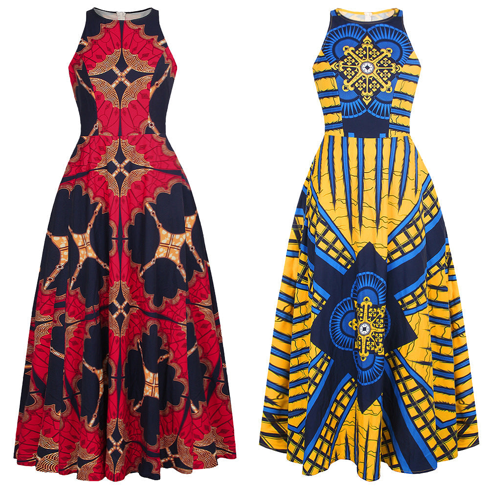 New Product Digital Printing Women's Round Neck Sleeveless Dress