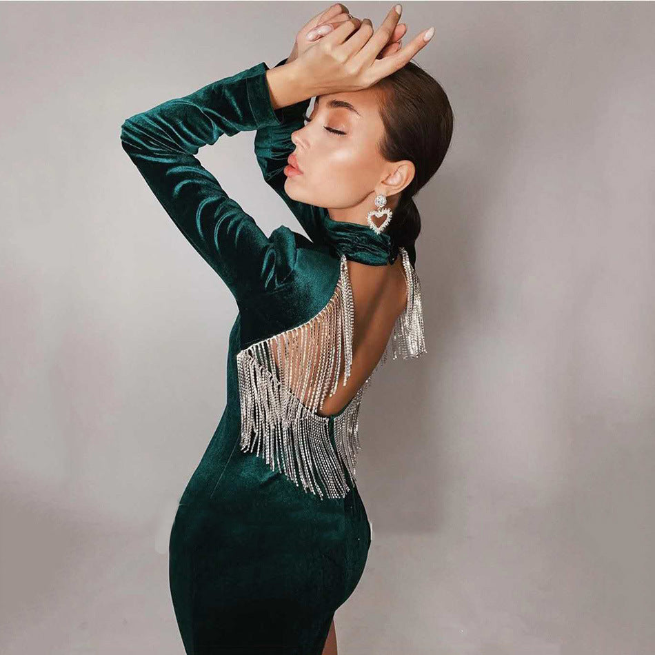 Bandage Dress Sexy Leaky Back Tight Party Dress