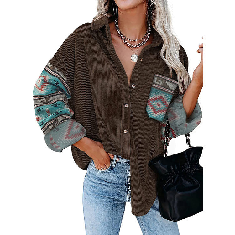 Women's Printed Plus Size Lapel Loose Clip